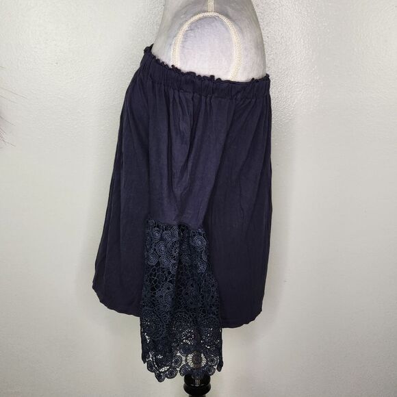 LOFT Navy Blue Lace Trimmed Bell Sleeve Off The Shoulder Blouse Size Medium - Picture 9 of 12